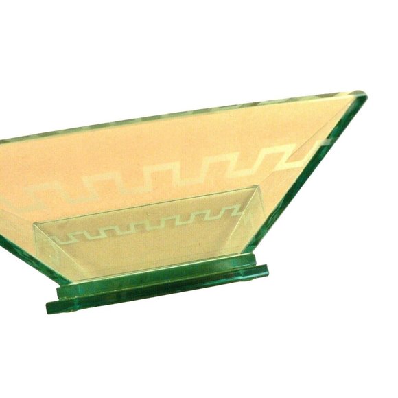 Bowl Glass Square Studio Silversmiths Etched Roman Design Border Green - Picture 5 of 9
